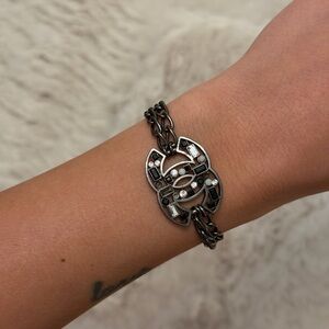 Authentic Vintage CHANEL Black Chain Bracelet with CC Emblem